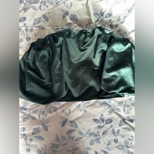 ZARA Woman Emerald Green Satin Off-Shoulder Top Draped Puff Sleeve Statement  XS